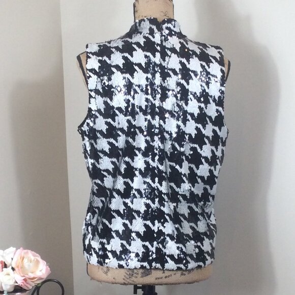 Ann Taylor Black & White Sequined Houndstooth Shell - Picture 3 of 5